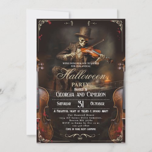 Halloween Party Vintage Gothic Grim Reaper Violini Invitation