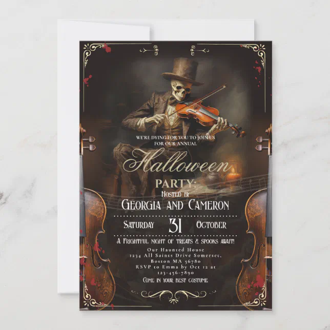 Halloween Party Vintage Gothic Grim Reaper Violini Invitation Zazzle