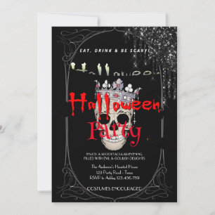 Halloween Party Vintage Gothic Silver Skull Invitation