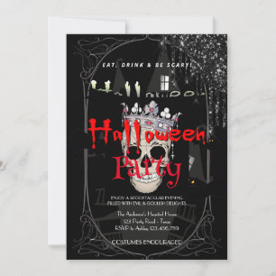 Halloween Party Vintage Gothic Silver Skull Invitation