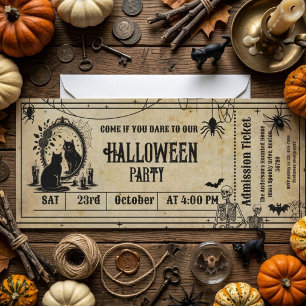 Halloween Party Vintage Gothic Skeleton Ticket Invitation