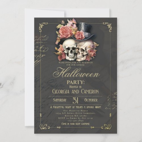 Halloween Party Vintage Gothic Skull Invitation