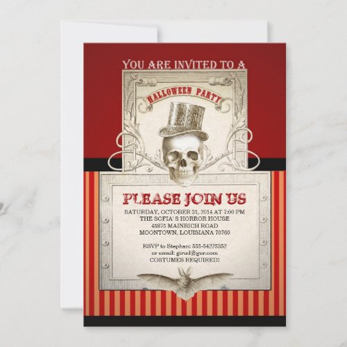 Halloween party vintage skull invitations