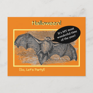 Halloween Party/Wiener Roast Invitation/ Bat Postcard