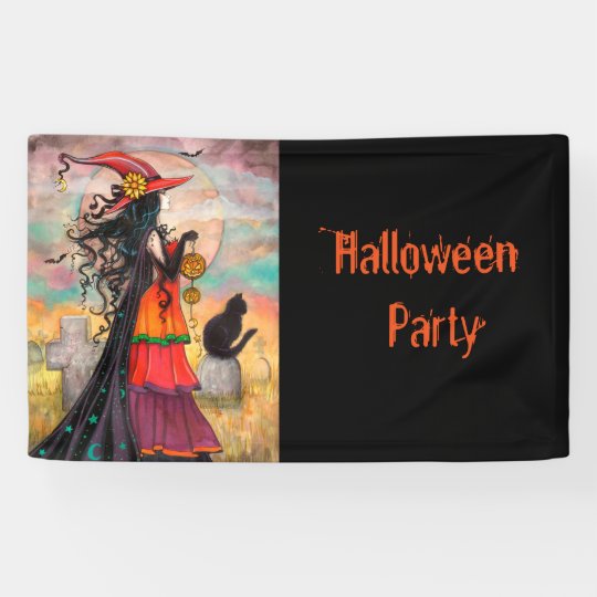 Halloween Party Witch And Cat Fantasy Art Banner Zazzle Com