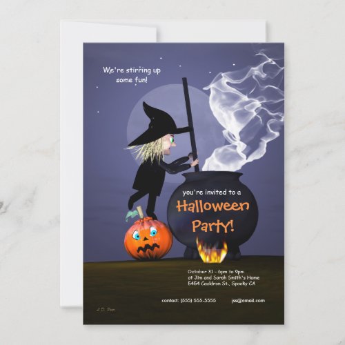 Halloween Party Witch and Cauldron Invitation