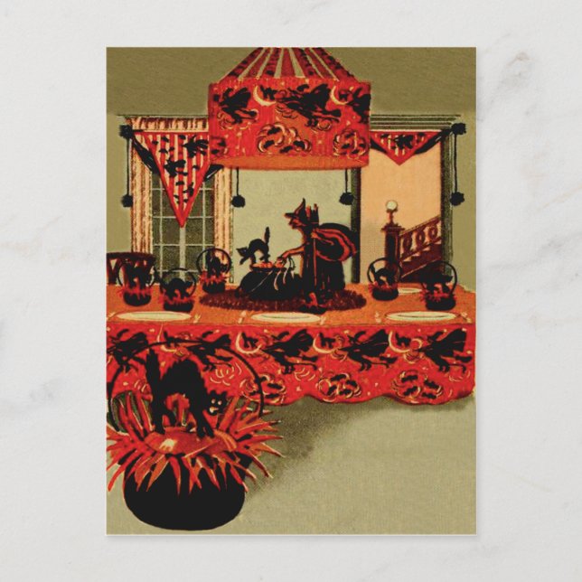Halloween Party Witch Black Cat Crescent Moon Holiday Postcard (Front)