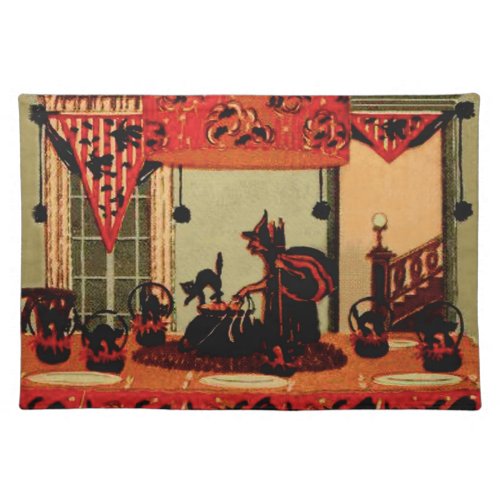 Halloween Party Witch Black Cat Crescent Moon Placemat