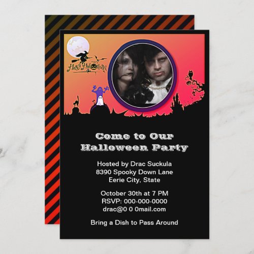 Halloween Party Witch Ghost Cat Add Picture Invitation
