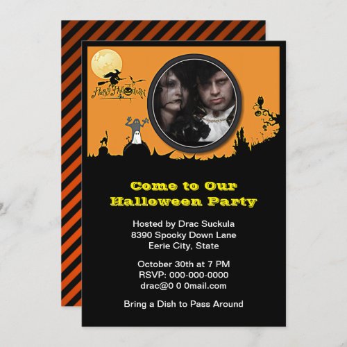 Halloween Party Witch Ghost Cat Add Your Photo Invitation