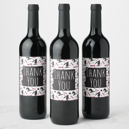 Halloween Party Witch Hat Candy Spiders Thank You Wine Label