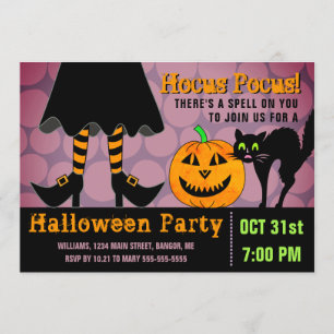 Halloween Party Witch Legs Pumpkin Cat Funny Invitation