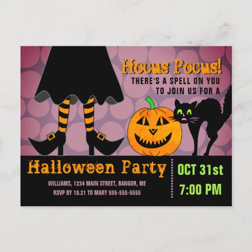 Halloween Party Witch Legs Pumpkin Cat Funny Invitation Postcard