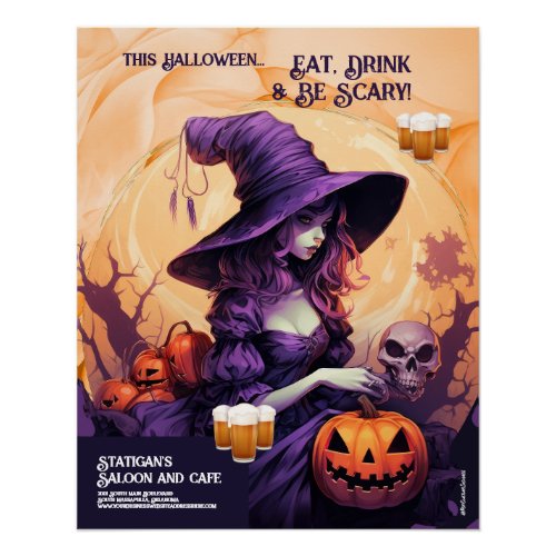 Halloween Party Witch Restaurant Cafe Poster Sign