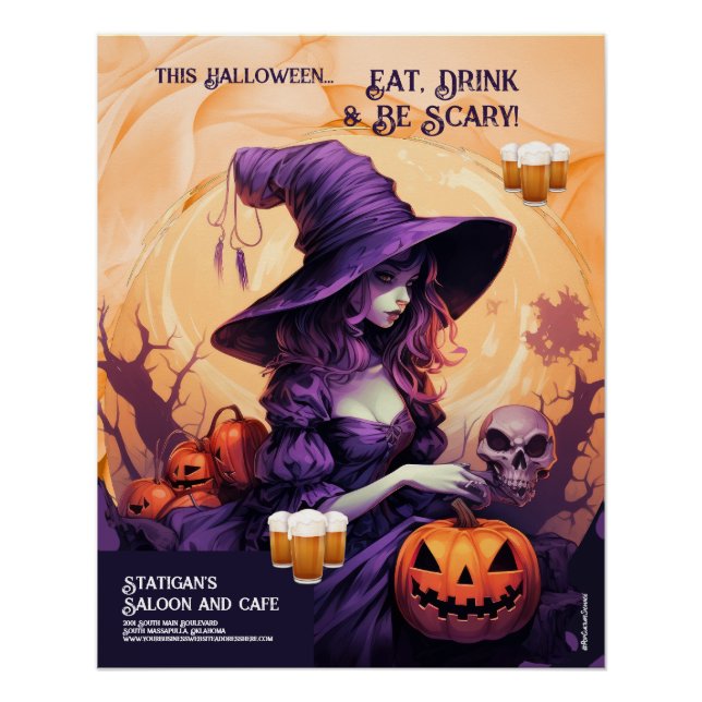 Halloween Party Witch Restaurant Cafe Poster Sign (Front)