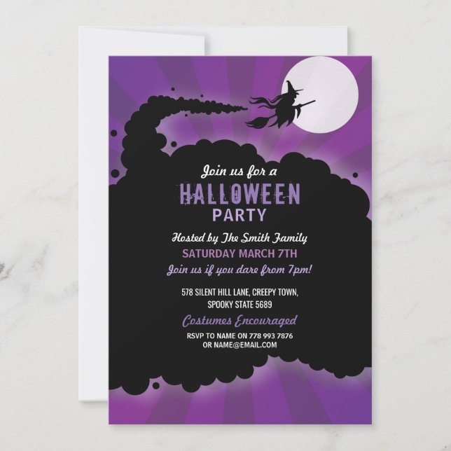Halloween Party Witch Scary Scare Purple Invite (Front)