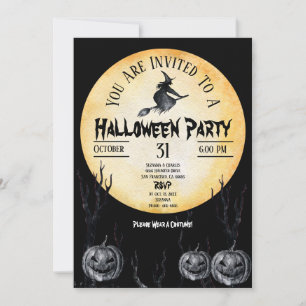 Halloween Party Witch Spooky Pumpkins Black  Invitation