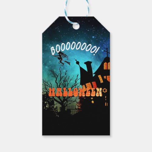 Halloween Party Witches Dark House Orange  Gift Tags