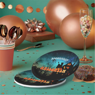 Halloween Party Witches Dark House Orange Paper Plates