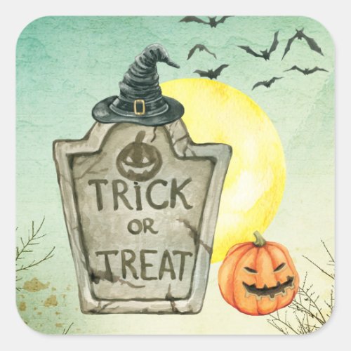 Halloween Party Witches Hat Pumpkin Square Sticker