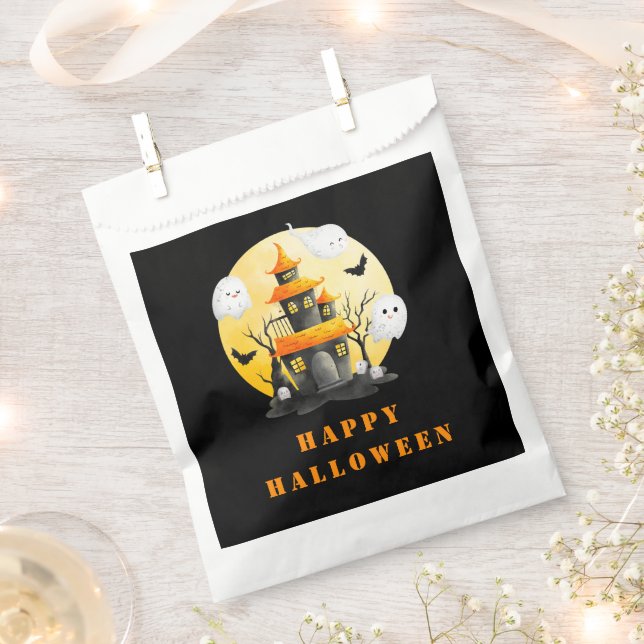 Halloween Party with Haunted House and Ghosts Favor Bag (Clipped)