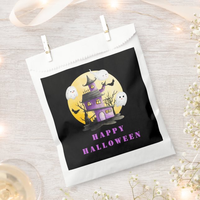 Halloween Party with Haunted House and Ghosts Favor Bag (Clipped)