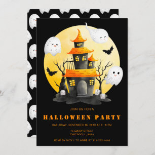 Halloween Party with Haunted House and Ghosts Invitation