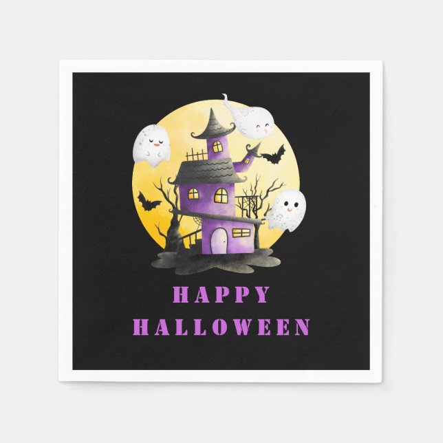 Halloween Party with Haunted House and Ghosts Napkins (Front)