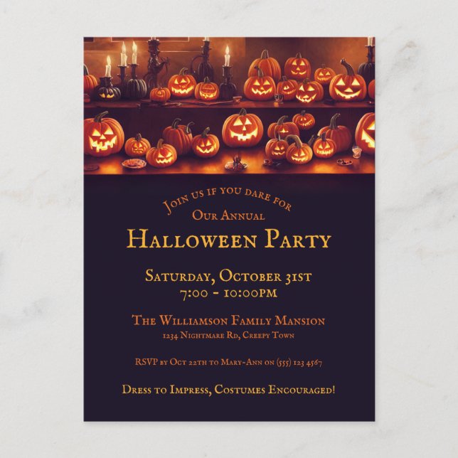 Halloween Party With Pumpkin Lanterns And Candles  Postcard (Front)