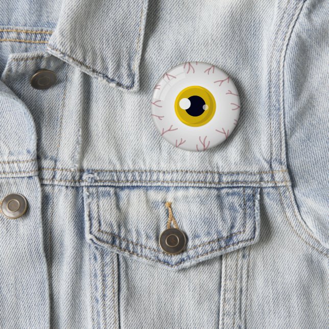 Halloween Party Yellow Eye Eyeball Scary Outfit Button (In Situ)