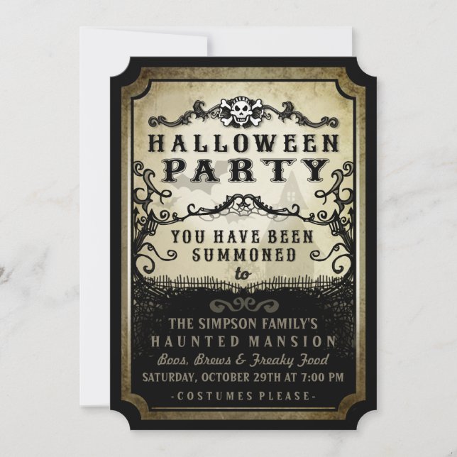 Halloween Party You Have Been Summoned Black & Tan Invitation (Front)