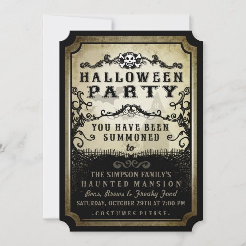 Halloween Party You Have Been Summoned Black  Tan Invitation