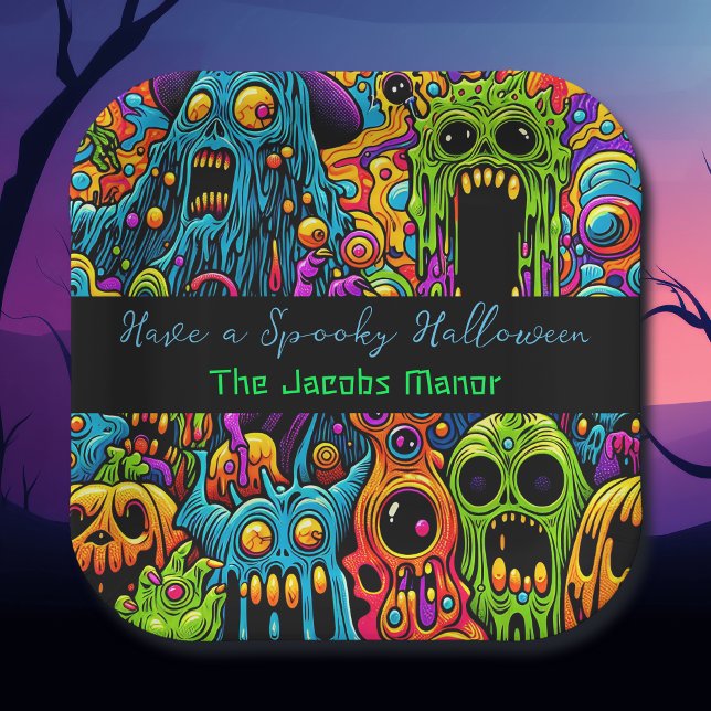 Halloween Party | Zombie and Monsters Personalized Paper Plates (Creator Uploaded)