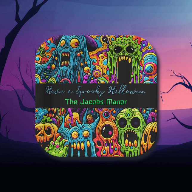 Halloween Party | Zombie and Monsters Personalized Paper Plates (Creator Uploaded)