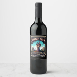 Halloween Party Zombie Hand Graveyard Wine Label
