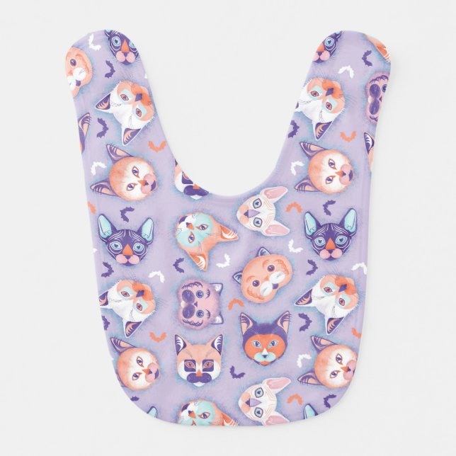 Halloween pastel Cats Baby Bib (Front)