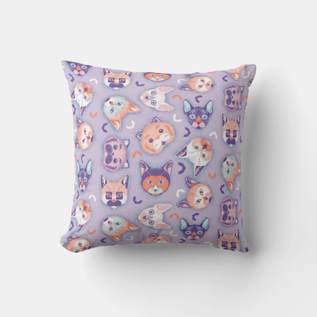 Halloween pastel Cats Throw Pillow (Front)