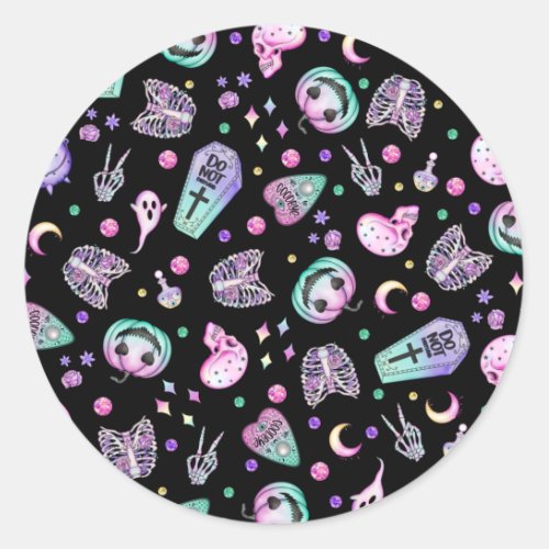 Halloween pastel gothic apothecary and graveyard classic round sticker