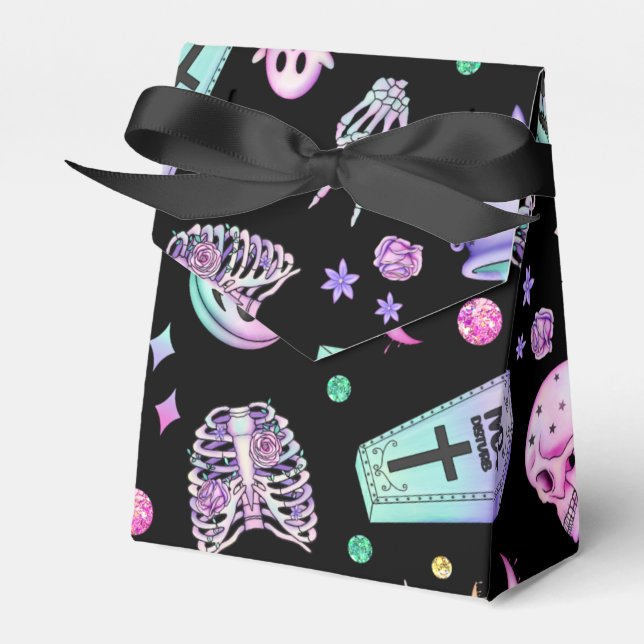 Halloween pastel gothic apothecary and graveyard favor boxes (Front Side)