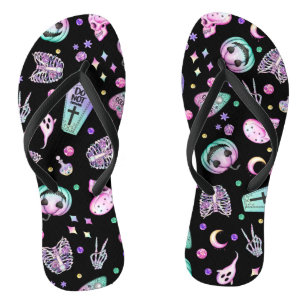 Halloween pastel gothic apothecary and graveyard  flip flops