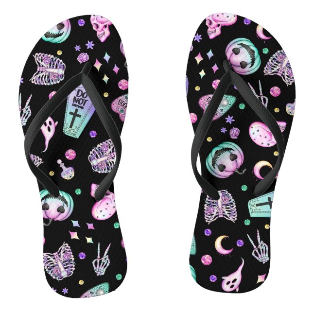 Halloween pastel gothic apothecary and graveyard  flip flops (Footbed)