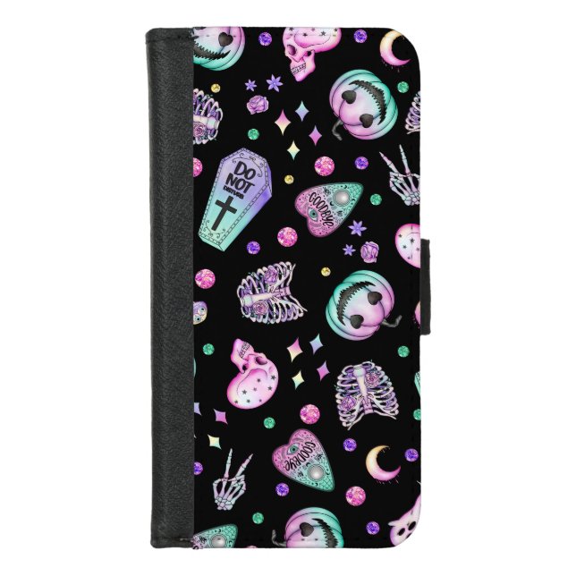 Halloween pastel gothic apothecary and graveyard iPhone wallet case (Front)