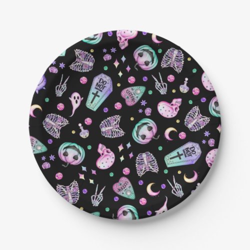 Halloween pastel gothic apothecary and graveyard paper plates