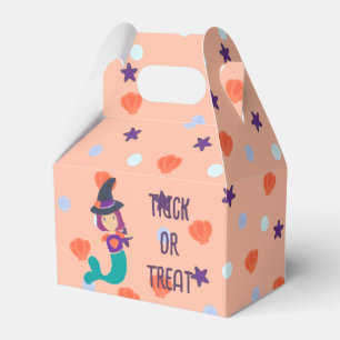 Halloween Pastel Mermaid Witch in Witch Hat Salmon Favor Boxes