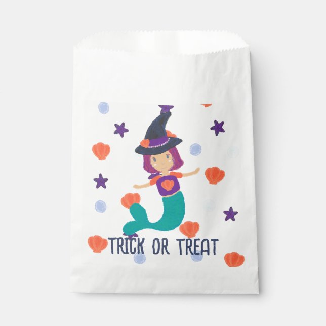Halloween Pastel Mermaid Witch in Witch's Hat  Favor Bag (Front)