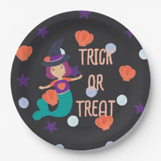 Halloween Pastel Mermaid Witch Trick or Treat Paper Plates