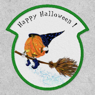 Halloween Patch Witch Pumpkin Flying Broom