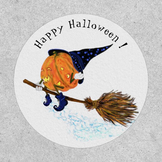 Halloween Patch Witch Pumpkin Flying Broom (Front)