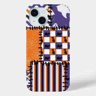 Halloween Patchwork Cats Ghosts iPhone 15 Case