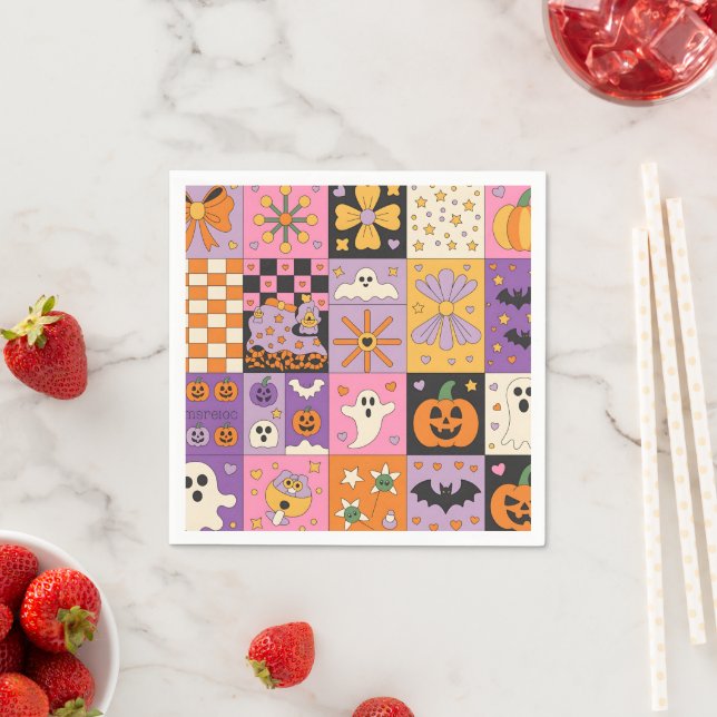 Halloween Patchwork Pattern – Festive Squares with Napkins (Insitu)